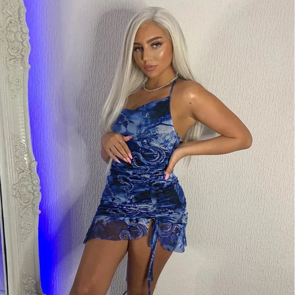 Blue Frost Ruched Dress